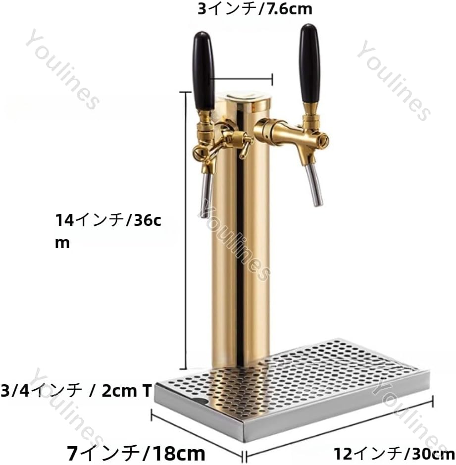 ビールコラム、ビールタワー、ビールサーバー、ドリップトレイ付き、ステンレススチール、タワータップ、ビールや飲料樽の接続に最適、家庭用