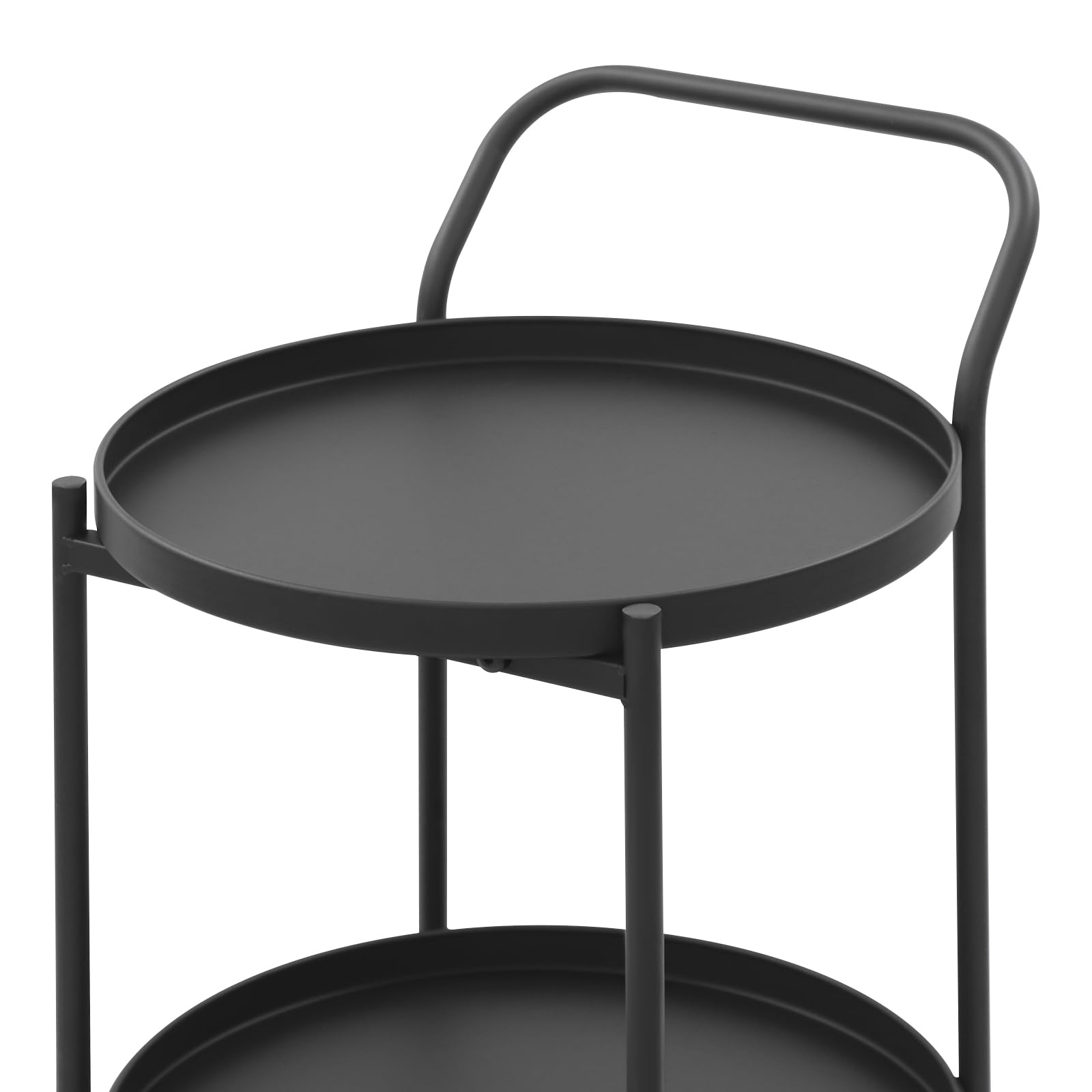Carrello di laminazione di 3 livelli con ruote, carrello di utilità del metallo per cucina e soggiorno, 46 x 40 x 78 cm Scaffale di stoccaggio di risparmio di spazio nero con freni e maniglia