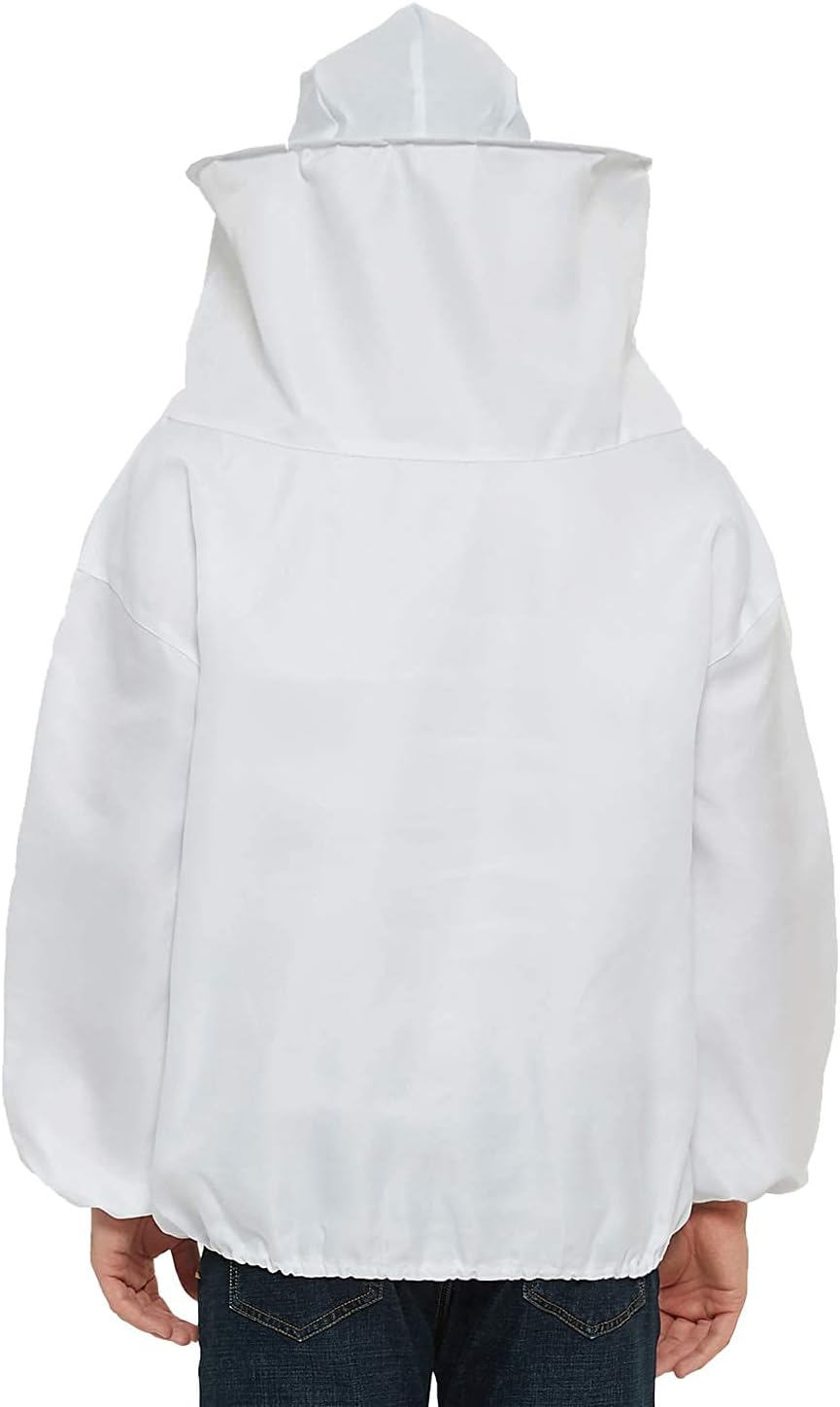 BURHAIR Professional Beekeeping Suit Jacket Pull Over with Fencing Veil Hood for Beginner & Commercial Beekeepers 2XL White