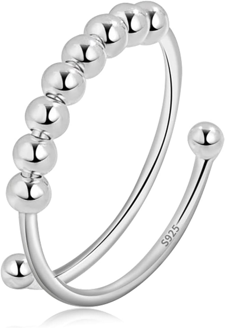 Vito 925 Sterling Silver Fidget Anxiety Ring for Women, Adjustable Open Spinner Ring Stress Relief Ring Stacking Band Anillos Jewelry Gift for Mom Daughter - Image 4