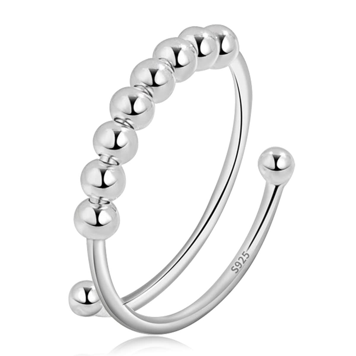 EUDORA Harmony Ball Anello Anti-Stress Anelli in Argento Sterling 925 con Perline Anelli Fidget Regolabili da Donna Anelli Anti Ansia Impilabili Anello per Ragazze Anelli Spinner da Donna