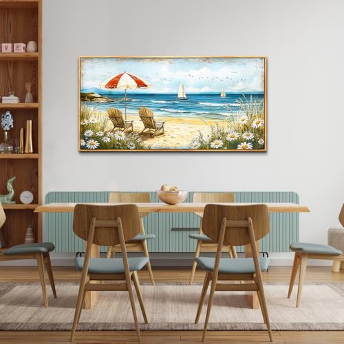 ERQINHUA Large Canvas Wall Art For Living Room Bedroom Wall Decor Office Blue Seaside Landscape Painting Wood Frame Room Bathroom Dining Room Prints Artwork Picture Home Wall Decoration 20x40 In