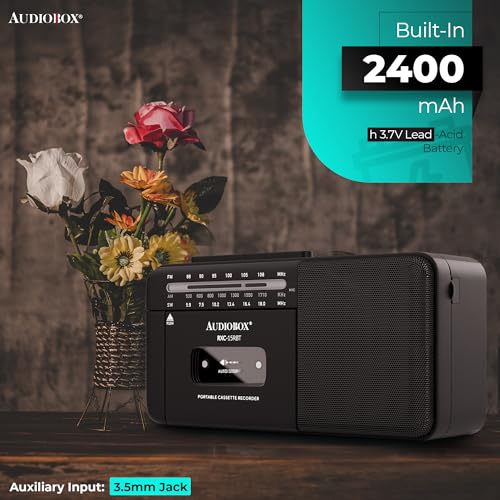 Audiobox RXC-15RBT Leitor de fitas cassete recarregável com Bluetooth, AM/FM/SW, USB e entrada AUX –