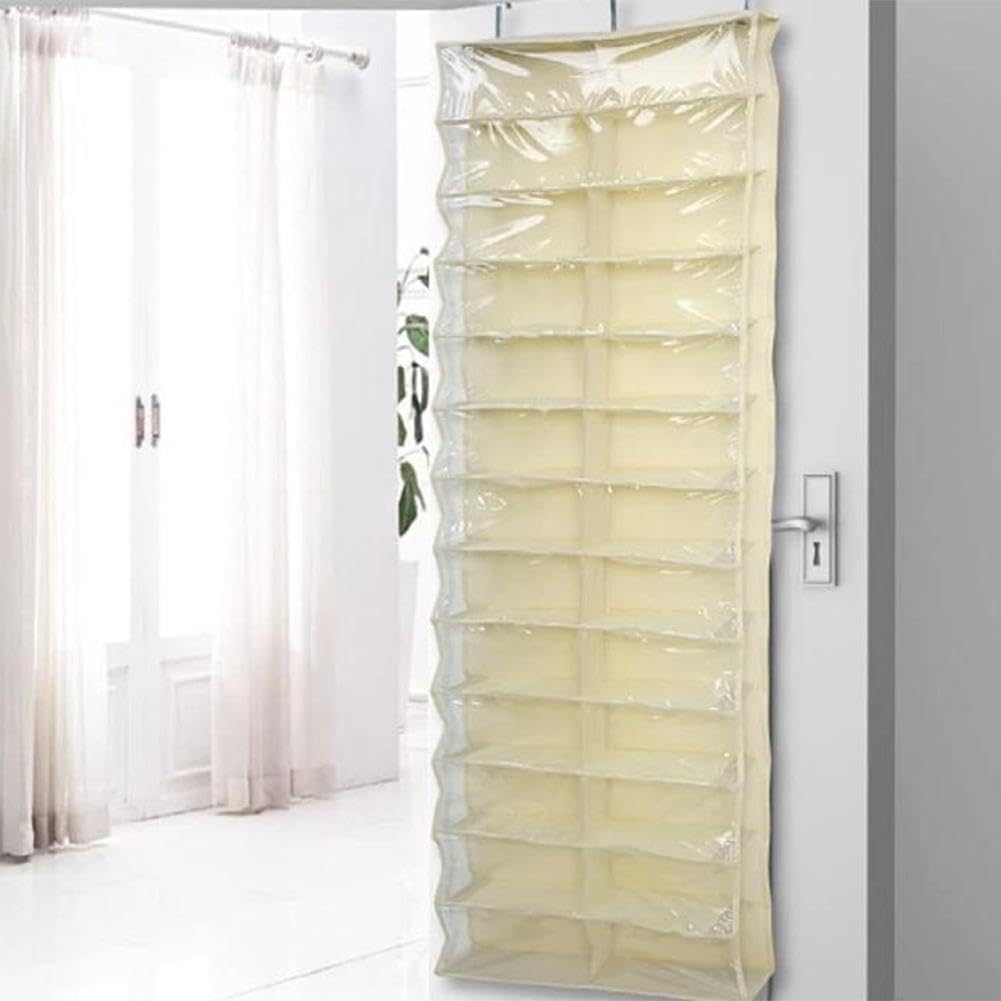 Buty nad drzwiami – 26 kieszeni, przezroczysty stojak wiszący, składany, oszczędność miejsca, 160 x 56 cm, łatwy dostęp (biały)