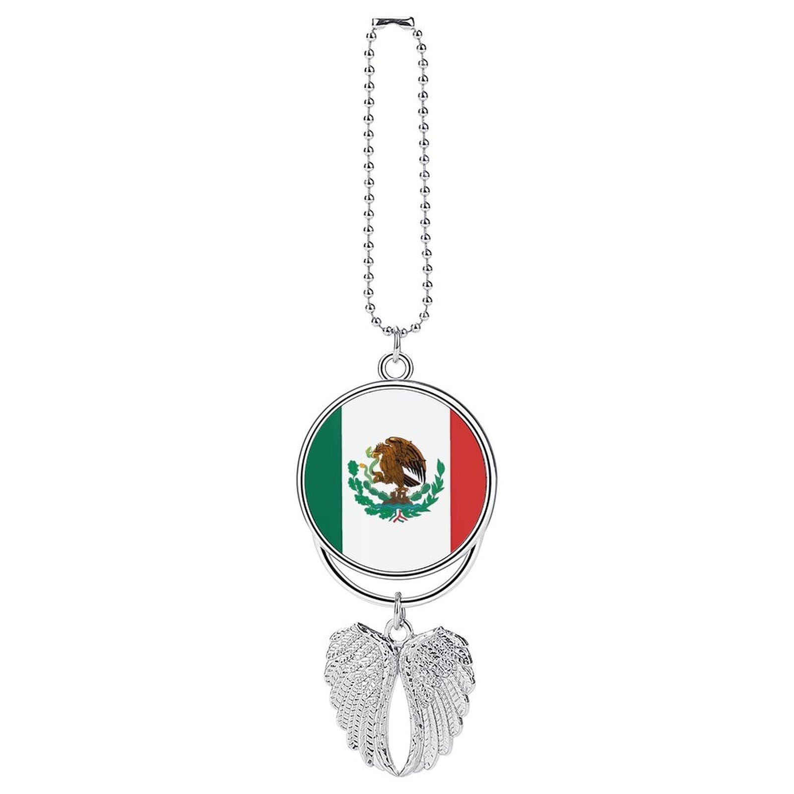 Flag of Mexico Guardian Angel Wing Car Ornament for Mirror, Zinc Alloy Hanging Charm with Spiritual Design for Protection, Rearview Mirror Accessory Decor Gift for Women Men(Silver)