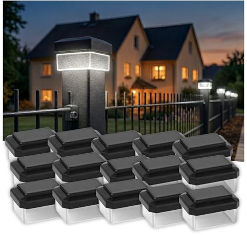 6040. Solar Zaunleuchte LED 15er Pack – Zaunbeleuchtung Solar für Doppelstabmattenzaun – Stabmattenzaun Beleuchtung Außen Neutralweiß 4000K IP65 Wetterfest