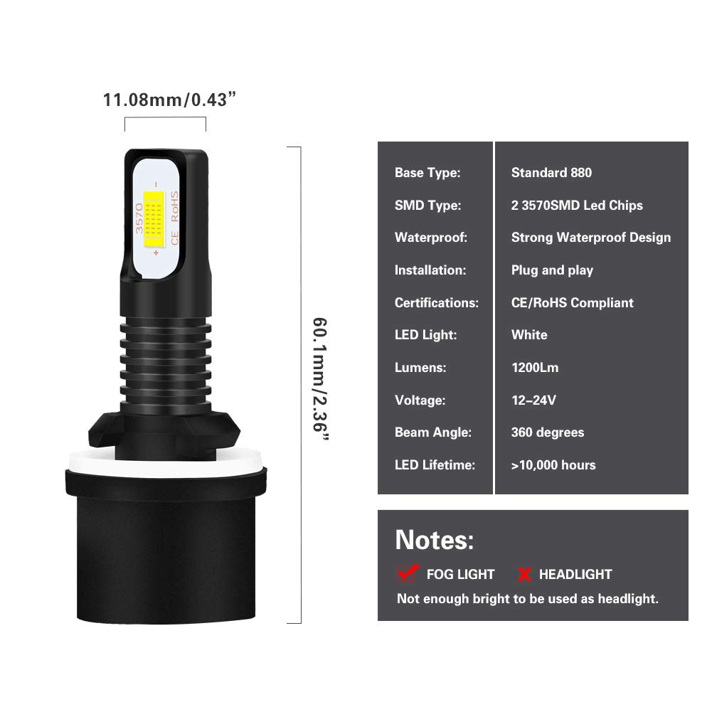 NATGIC 880 899 H27 led-mistlampen, 75 W, nieuwste geïntegreerde chips, 3570 CSP 6500 K, xenon-wit en 2400 lm, voor mistlampen, daglicht, DRL, rijlamp (2 stuks