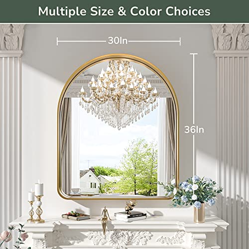 Tokeshimi Arched Wall Gold Bathroom Mirror 30X36 Inch With Non-Rusting Aluminum Alloy Brushed Matte Framed For Vanity Farmhouse Modern Minimalist Bathroom, Entryway Hall, Living Room, Bedroom Decor #TOP6