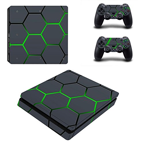 Happyit PS4 Slim Skin Sticker Pegatina Protectora de Piel Vinyl Decal para Sony Playstation 4 Slim Consola + 2 Protectores de Pantalla (B) (B9) Cover