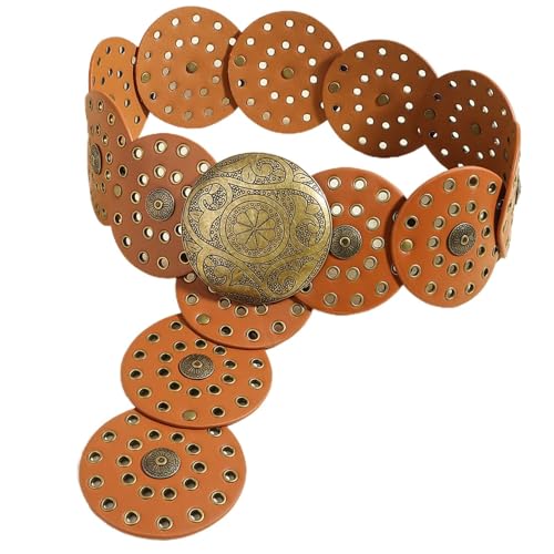 Ceinture western femme orange en cuir à boucle ronde évidée - Taille M