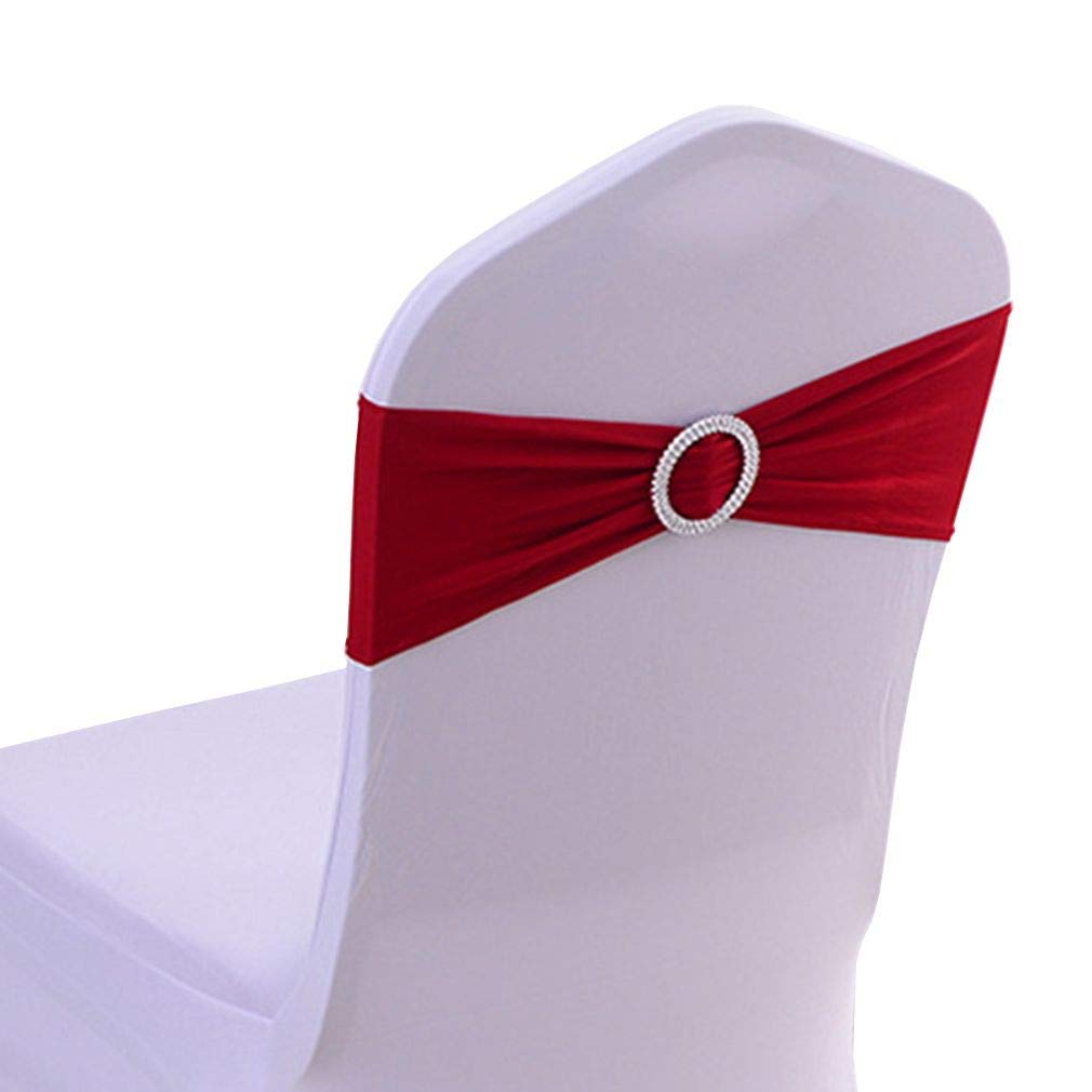 Xiang Ru Stretch Elastic Slider Chair Cover Band with Buckle Sash Bows for Party Wedding Event Burgundy 30 PCS 14CM (11.5")* 36CM (14.18")