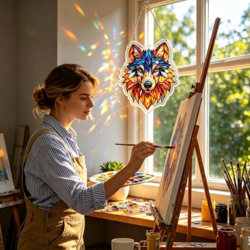 Acrílico de lobo y panel colgante con prisma de luz para ventana 4