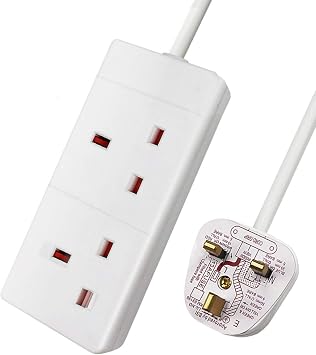 ExtraStar 2 Way Extension Lead, 13A Fused UK Plug Extension Socket, 5M Extension Cable Power Strip - White