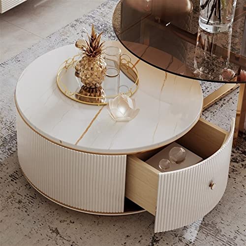 Beistelltische Moderner runder Couchtisch 2er-Set for Wohnzimmer, runder Couchtisch mit einzigartiger Platte und Schublade, großer und kleiner Mitteltisch und Beistelltisch-Sets Wohnzimmertisch – Bild 5