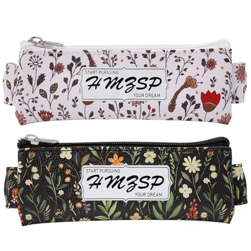 Image of Adjustable Elastic PU Pen Holder for Notebook, Stationery School Supplies Zipper Bag for Journals, Book,Planners,Black Flower,2 PCS