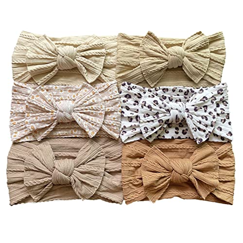 Image of ETALLEG 6 Pcs Soft Cable Knit Baby Nylon Headbands Hair bands,Top Knot Wide Nylon Turban Head Wraps Kids Girls Hair Bows (Set9)