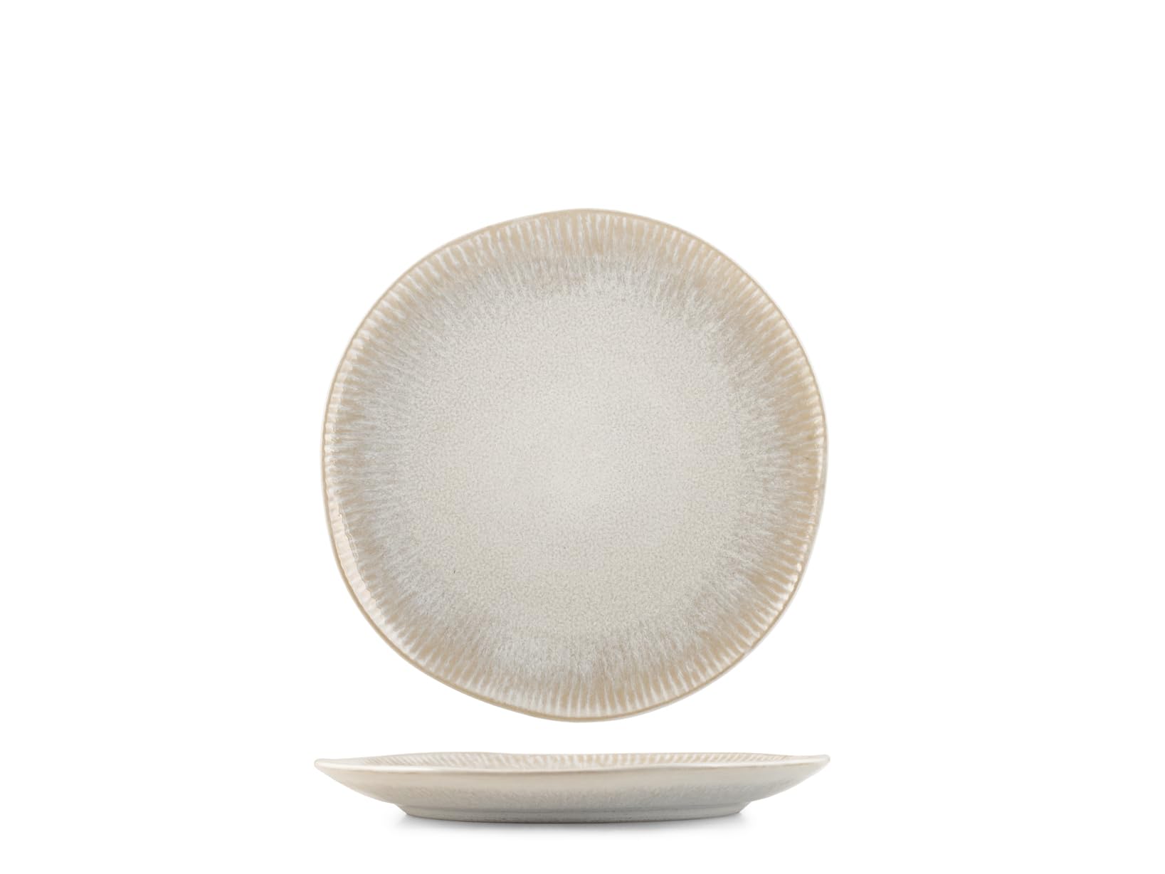 H&H Set of 6 Fruit Plates in Stoneware Yucatan 21 cm – White – Minimal Design with Reactive Effect and Texture – Perfect for Fruits, Desserts and Side Dishes – Also Suitable for Catering