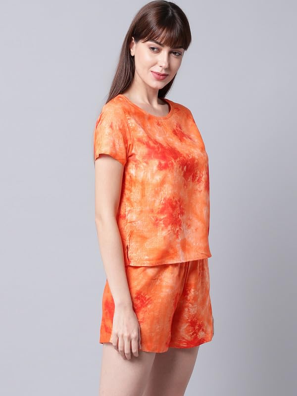 EROTISSCH Women Orange Tie and Dye Night Suit 2