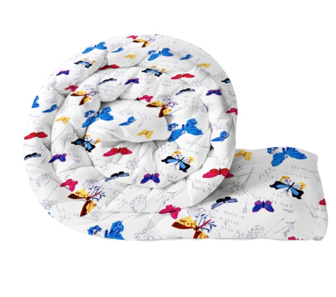 Diksha Home Furnishings 220 GSM Microfiber Reversible AC Comforter for Single Bed | Ultra Soft Winter Blanket/Quilt/Duvet | Size 150 x 225 cm (White Blue)-image-0