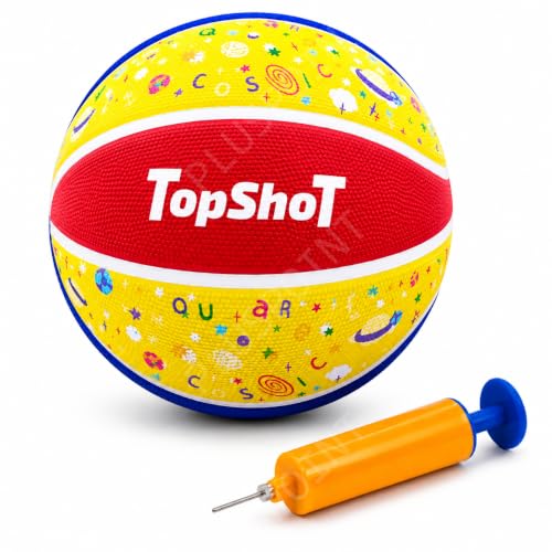 Image of PLUSPOINT Basketball for Kids with Air Pump | Colorful Printed Rubber Basketball for Indoor & Outdoor Play | Training Sports Ball for Boys & Girls | Easy Grip Recreational Basket Ball