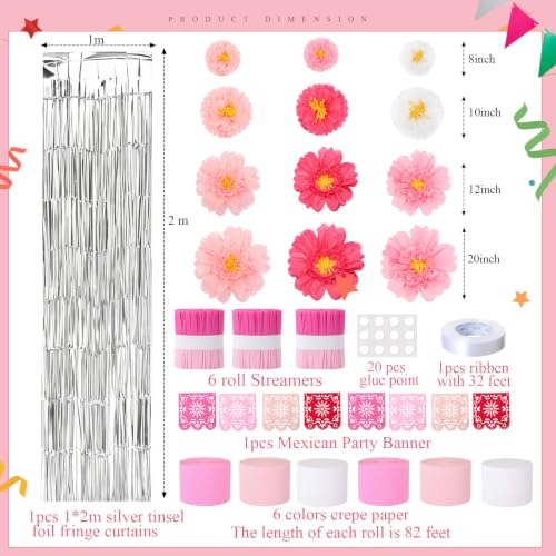 Image of Taobary 28 Pcs Mexican Paper Flower Party Decoration, Pink, Stylish