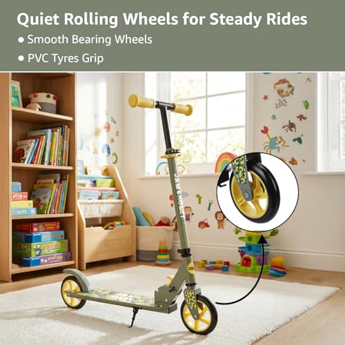 Image of Amazon Brand - Jam & Honey Kids Kick Folding Scooter for Kids (2+ Years) | 3- Step Height Adjustable Handle, Smooth Bearing Wheels & PVC Tyres | BIS Certified | Yellow