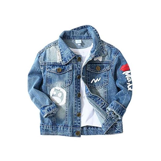 LAPLBEKE Cazadora Vaquera para Niñas Jeans Larga Chaqueta De Mezclilla Niños Rasgado Estampado Jean Camisetas 18-24Mes
