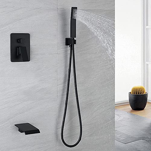 Robinet de bain cascade mural kit douche chaud froid pommeau tuyaux LUNEZY noir - 2