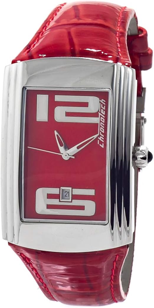 Amazon.com: ChronoTech Men's Stainless Steel Quartz Watch with Leather  Strap, Red, 18 (Model: CT7017M-05) : Clothing, Shoes \u0026 Jewelry