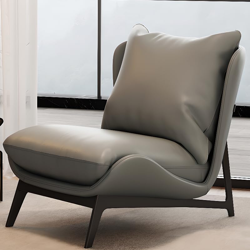 LITFAD Modern Side Chair with Cushion Back, Metal Frame Stylish Lounge Chair with Ottoman for Living Room, Bedroom, Balcony, Anti Cat Scratch Leather, Off-White, Chair & Ottoman