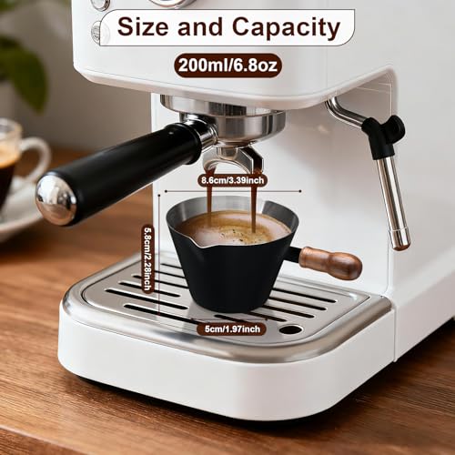 Image of Amrules 6.8oz Espresso Measuring Cup with Wood Handle & Double Spout, Black