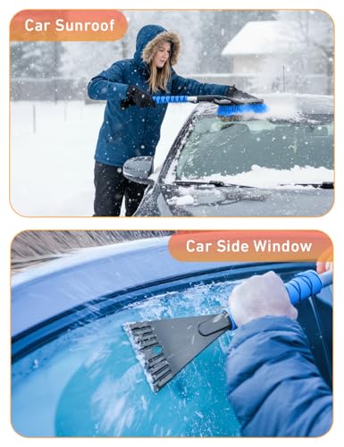 Image of EcoNour 27 inch Aluminum Snow Brush with Ice Scrapers for Car Windshield | For Car window | Car Snow Scraper and Brush with Ergonomic Foam Grip Winter Accessories (Blue)
