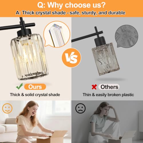 Image of Modern Wall Sconces Set of 2, Matte Black Wall Lights with Clear K9 Crystal Shades, Bathroom Vanity Lights for Bedroom, Living Room, Hallway