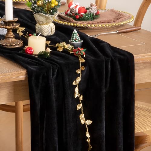 DeZerlor 1pc Black Fall Winter Velvet Table Runner 20 x 120 Inch