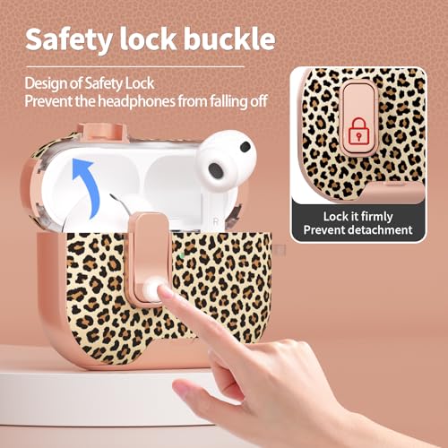 Image of for AirPods Pro 3 Case with Lock & Phone Stand,Cute Floral Pattern Style | PC & TPU Dual Layer Protective Cover with Keychain & Cleaner Pen for Apple AirPod Pro 3rd Generation Women (Leopard Print)