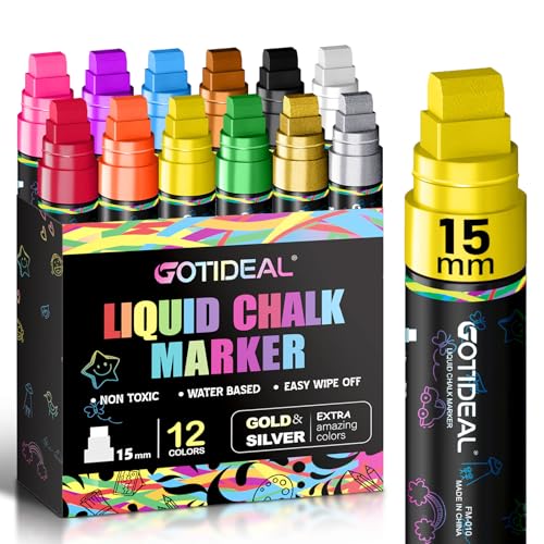 GOTIDEAL 15mm Window Markers, Jumbo Chalk Markers for Blackboard Erasable,Washable Car Marker for...