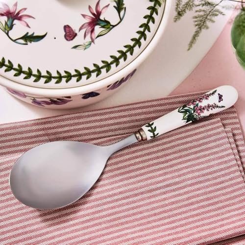 Portmeirion x Botanic Garden Serving Spoon - Silver Color, Elegant Stainless Steel Blade with Porcelain Handle, Perfectly Giftable for Special Occasions