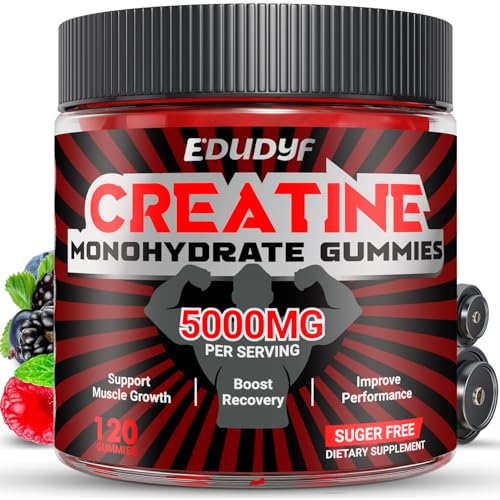 EDUDYF Creatine Monohydrate Gummies, 5000mg Creatine Gummies Sugar Free for Men & Women, Support Muscle Growth, Increase Strength and Build Muscle, 120 Vegan