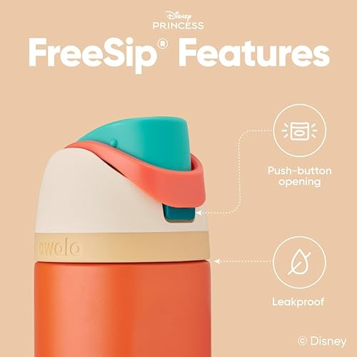 Miniatura 4 de Owala Disney Princess FreeSip Botella de agua aislada de acero inoxidable con pajilla para deportes y viajes, sin BPA, botella de agua deportiva sin