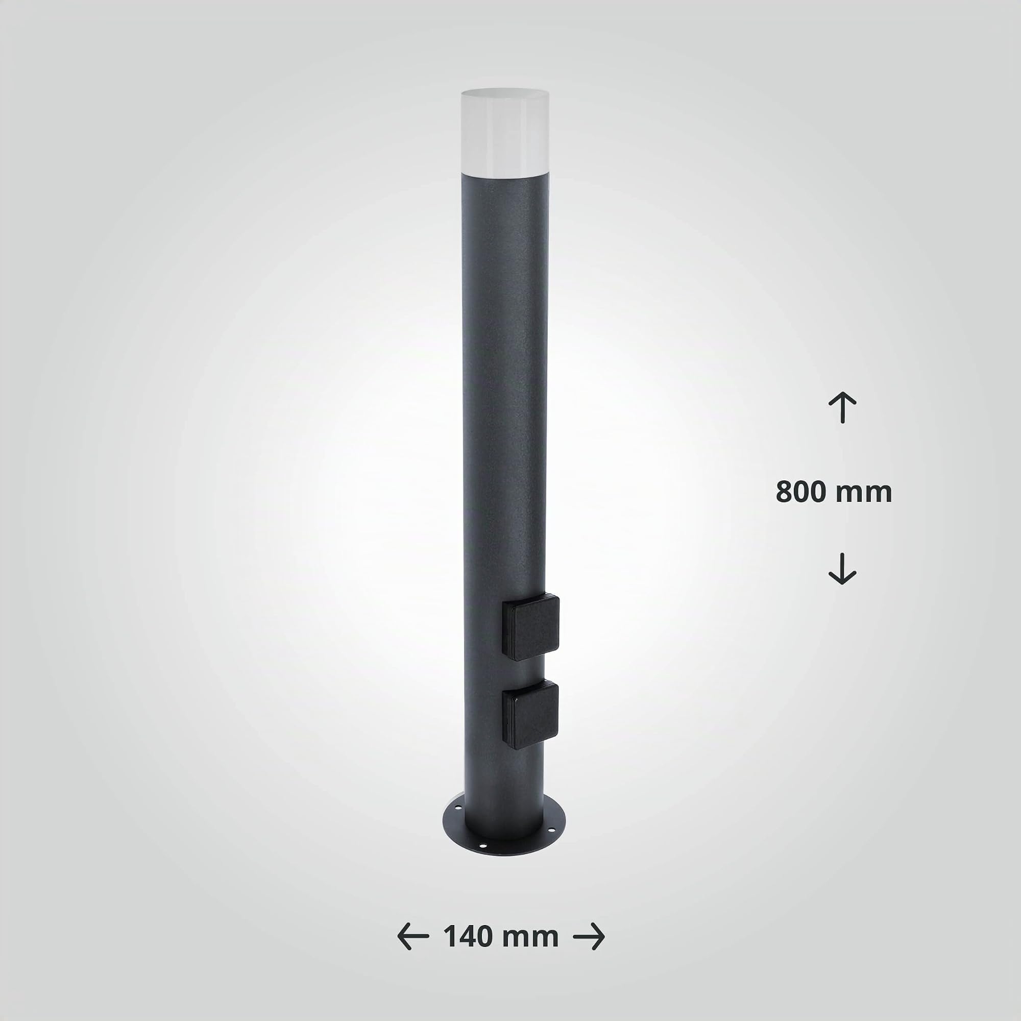 LED Universum Wegeleuchte mit 2 Steckdosen Höhe 80cm rund anthrazit IP44 inklusive Leuchtmittel E27 austauschbar | Gartenlampe Pollerleuchte Außenstehleuchte Sockelleuchte Wegbeleuchtung Terrasse