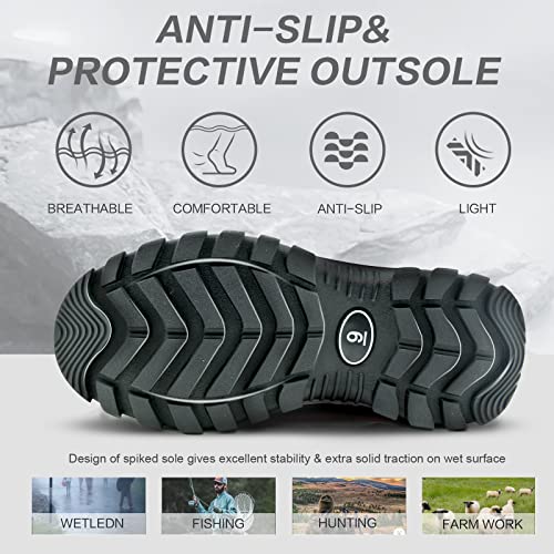 Hellorain Seamless Rubber Rain Boots For Women,6 Mm Neoprene Mid Calf Waterproof Snow Boots,Insulated Mud Work Boots For Girl Gardening,Farming,Hiking Fishing Shoes(Grey,8) #TOP1