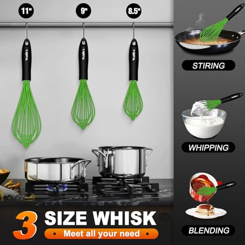 Image of Walfos Silicone Whisk, Rubber Whisks for Cooking, Baking (11,9,8.5 inch) - Heat Resistant Kitchen Whisks for Non-stick Cookware, Balloon Egg Beater Perfect for Blending, Whisking, Beating, Frothing