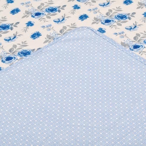 Image of HUESLAND 100% Cotton Reversible Dohar Single Bed Cotton | Soft Cambric Weave, Lightweight AC Blanket for Summer & All Weather Use | 56 x 89 inches, Floral Medley - Ivory & Blue