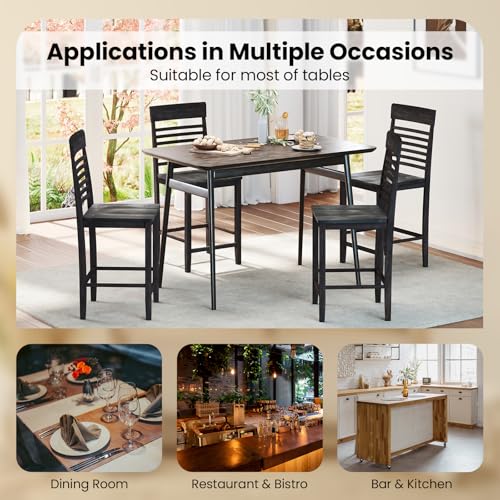 GOFLAME Butaco Set de 2, Sillas de Comedor de 24” con Respaldo Alto y Reposapiés, Sillas de Pub de Madera con Estructura de Madera de Caucho, Gris Oscuro miniatura 7