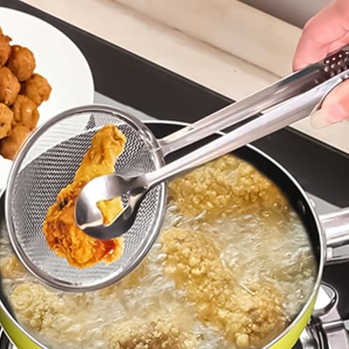 2-in-1 Colander Clip Fine Mesh Strainer Tongs Stainless Steel Oil Filter Spoon Multi-Functional Kitchen Tools