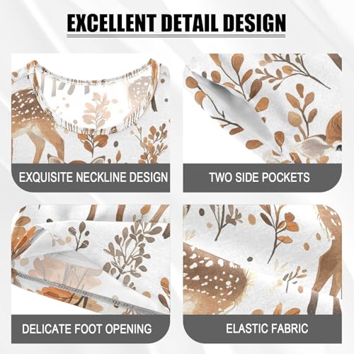 ALAZA Fall Tree Leaf Deer Pajamas Set Short Sleeve Cotton Sleepwear Summer Pjs 2 Piece 5-14Y4