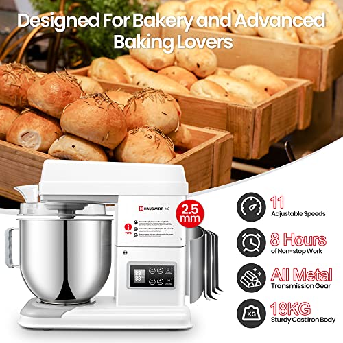 Foto von HAUSWIRT Küchenmaschine M6, 8 Stunden ununterbrochene Arbeit ohne Pause, 7L Knetmaschine Teigmaschine mit Display Timer, Rührmaschine mit Teighaken, Schläger, Schneebesen, Kommerzielle Benutzung
