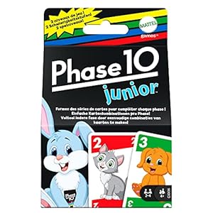 Mattel Games Phase 10 Junior – Rommé-artiges Spiel mit mehreren Spielebenen, 56 Karten mit Tierbildern, für 2 bis 4 Spieler, für Kinder ab 4 Jahren, GXX06