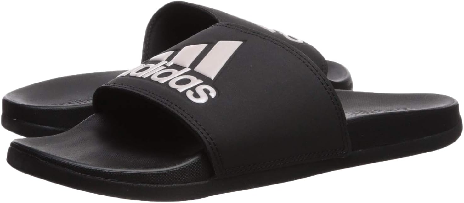 adidas Women's Adilette Comfort Slides Sport Sandal, Core Black/Vapour Grey Metallic/Core Black, 7