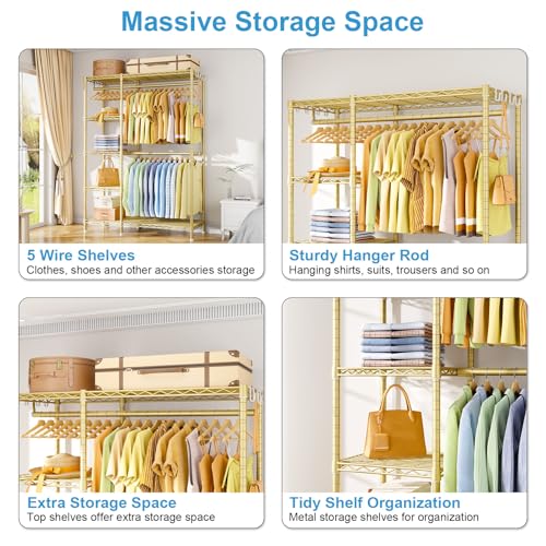 Ulif F2 Clothes Rack, 5 Tiers Heavy Duty Garment Rack for Bedroom, Freestanding Adjustable Closet Storage Organizer, 46.1" W x 15.4" D x 78.3" H, Load 630lbs, Upgraded Gold by Ulif - Image 6